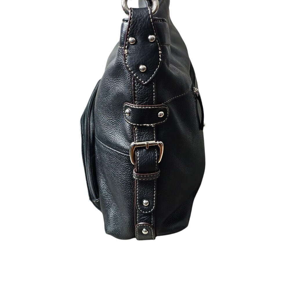 Tignanello Pebble Leather Bag Hobo Moto Slouchy Black Shoulder Handbag - Picture 10 of 14